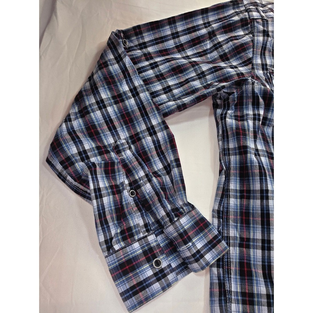 Eighty Eight Mens Large Plaid Button Down Shirt Blue Black Utility Roll Tab L - Picture 5 of 6